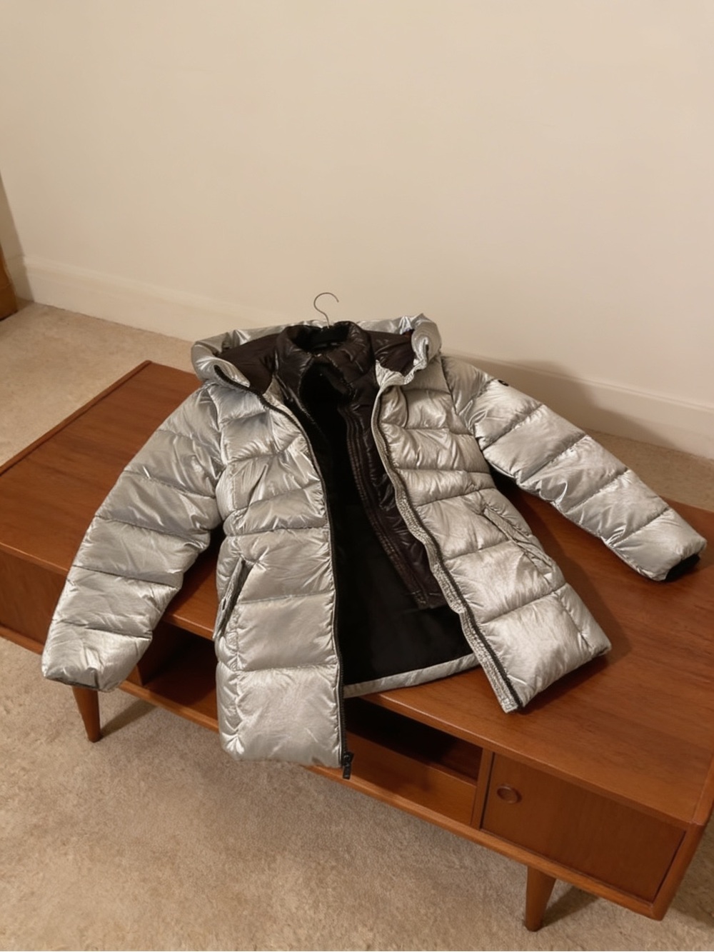 Kids Silver Puffer Jacket with Hood